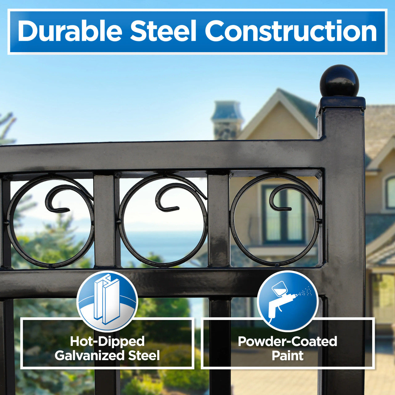 18x6 ft Steel Dual Swing Driveway Gate - PARIS Style
