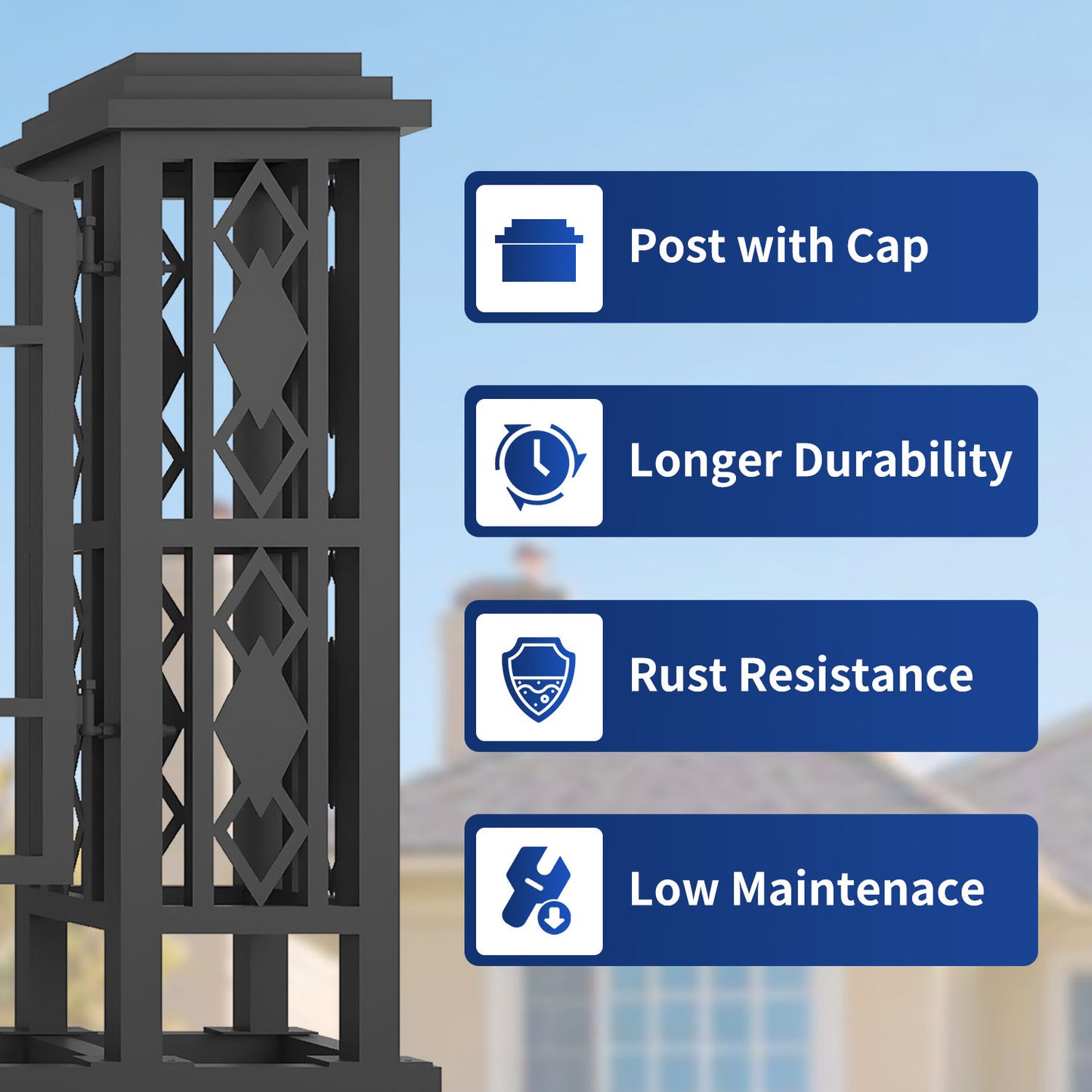 The gate post with cap for longer durability