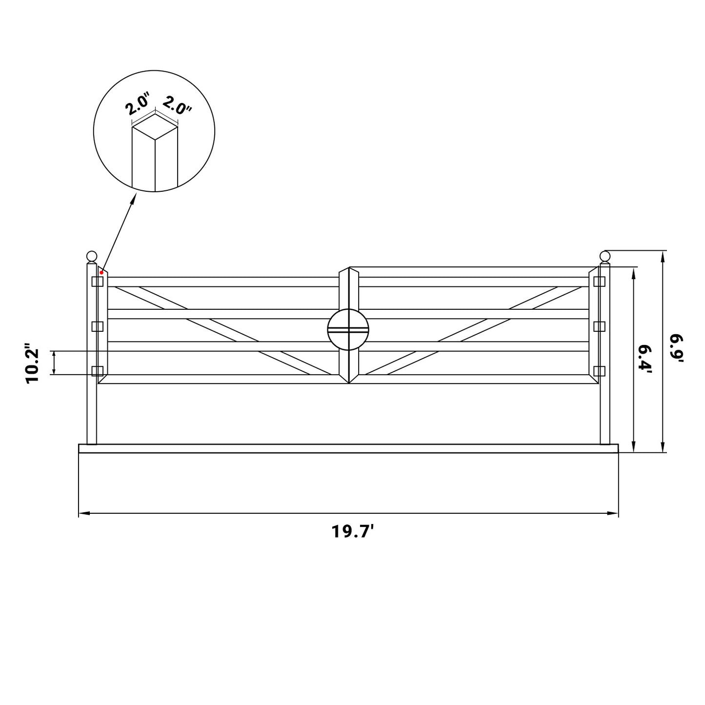 Dimension of 20 ft Farm Driveway Gate with Diagonal Tubes