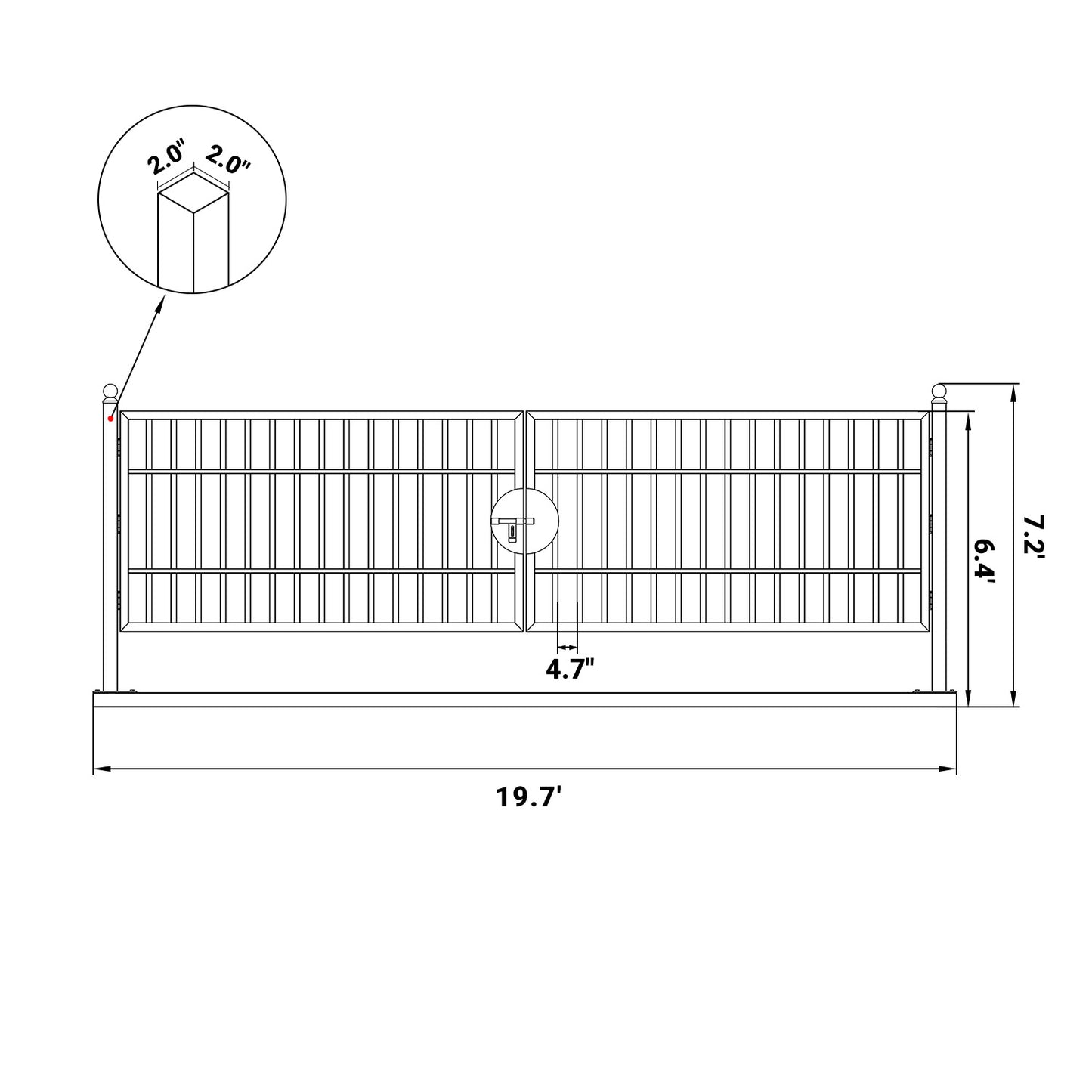 Dimension of 20 ft Steel Farm Driveway Gate