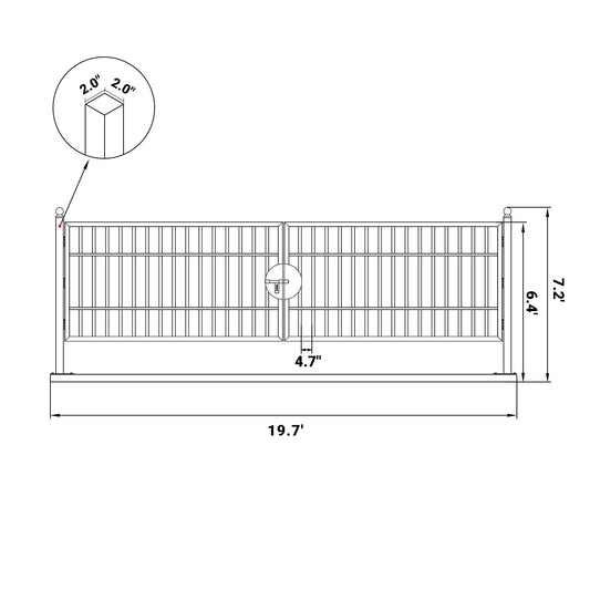 Dimension of 20 ft Steel Farm Driveway Gate