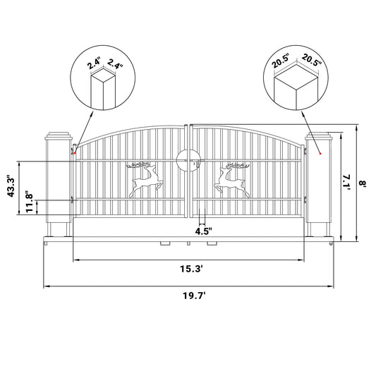 Dimension of 20ft driveway gate with ornamental posts#Style_Single Arc