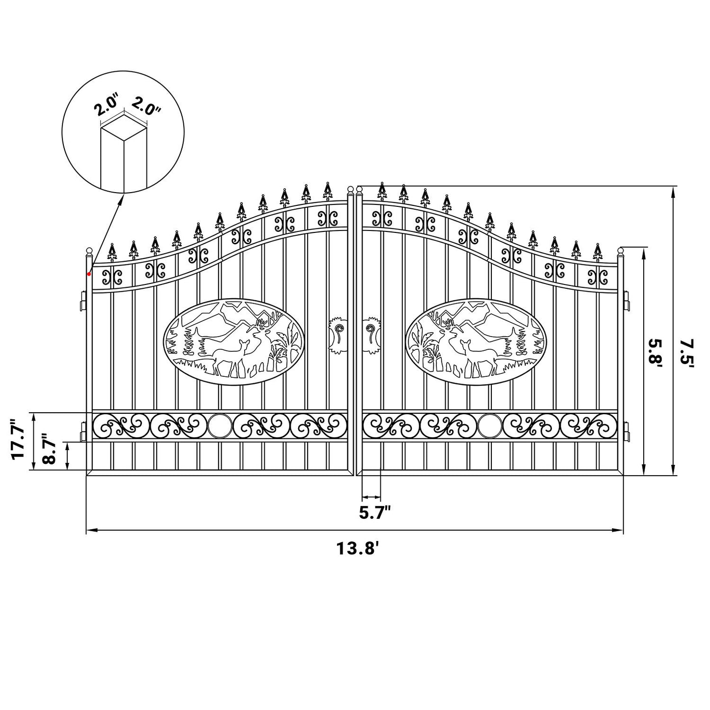 14x8 ft Steel Dual Swing Driveway Gate