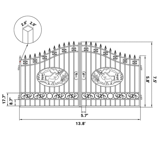 14x8 ft Steel Dual Swing Driveway Gate