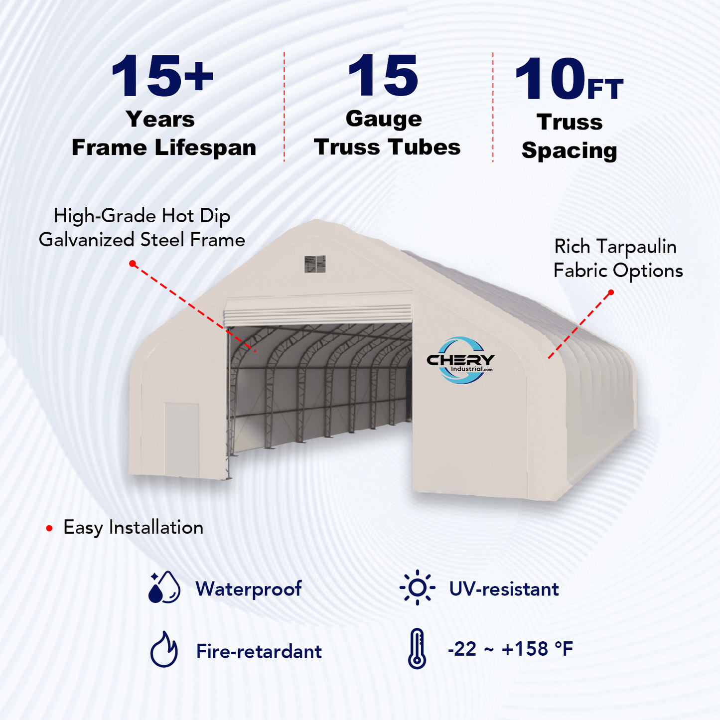 Double Truss Storage Shelter W50'xL80'xH23' Feature