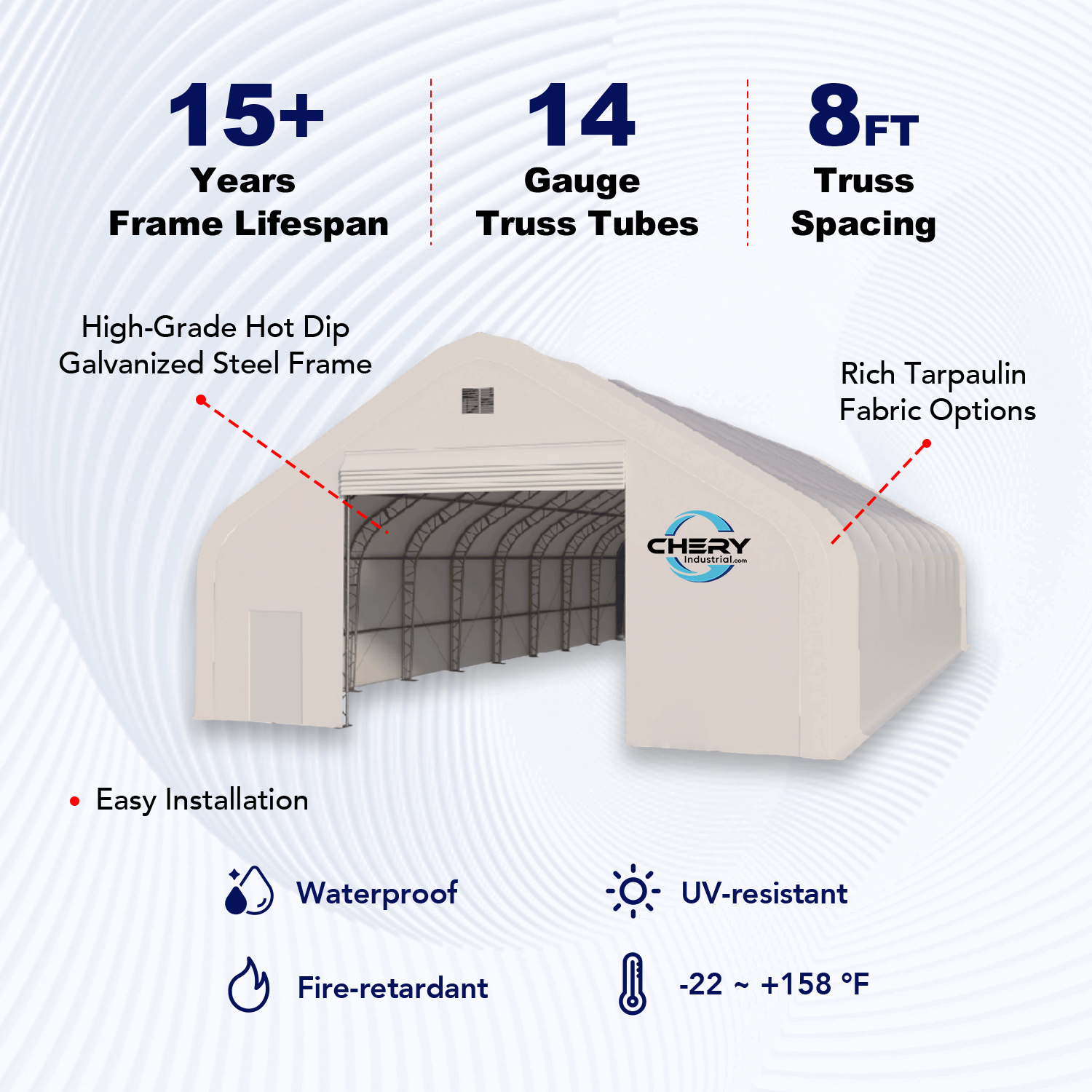 Double Truss Storage Shelter W70'xL120'xH28'