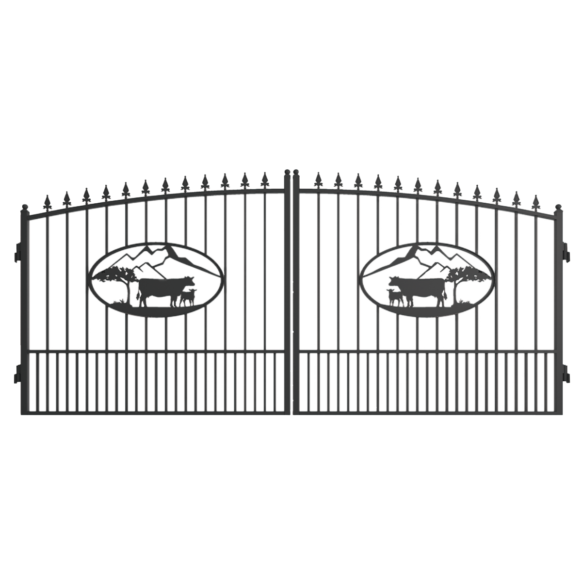 AS-IS] 14ft Dual Swing Wrought Iron Gate, OX Pattern – Chery