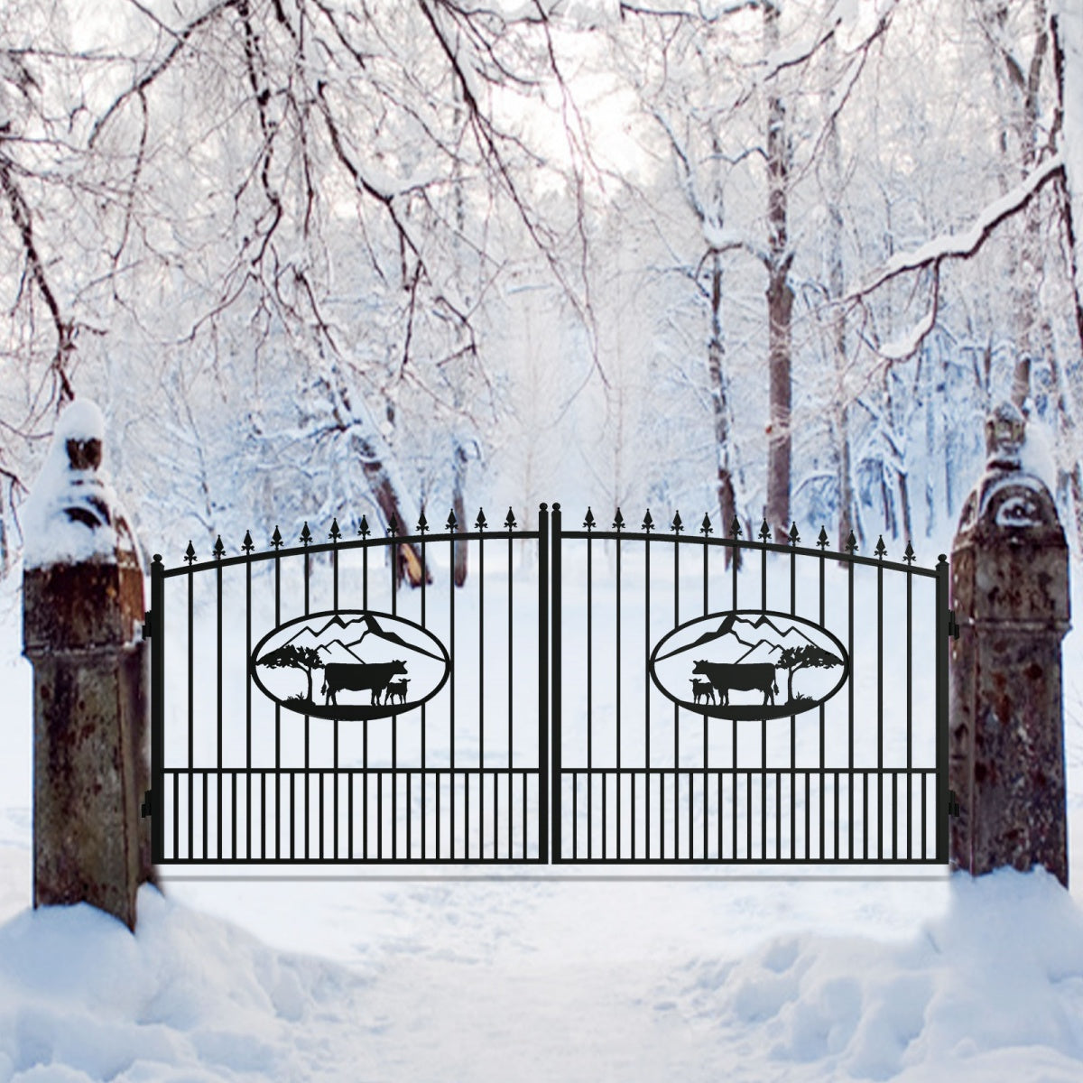 Our driveway gate is built to withstand harsh weather conditions like snow.