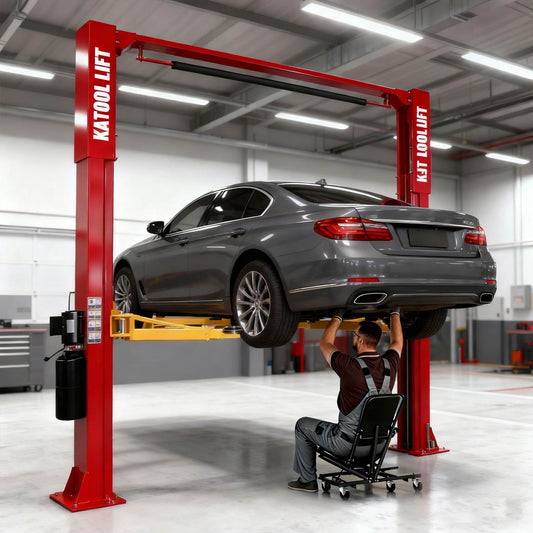 The car lift makes it easy to access undercar parts for vehicle repair and maintenance
