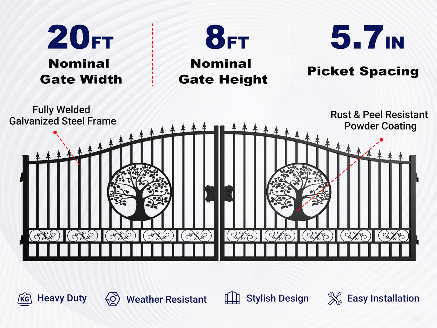 Features of 20 ft Steel Dual Swing Driveway Gate with Wider Goalposts