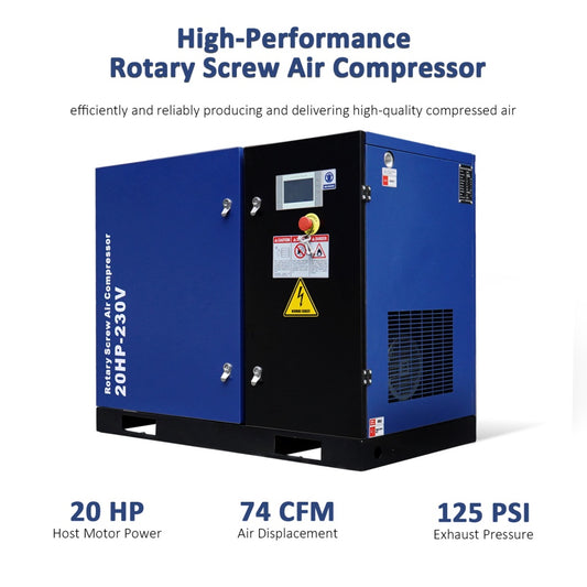 20HP Rotary Screw Air Compressor, 74CFM, 125PSI, Features