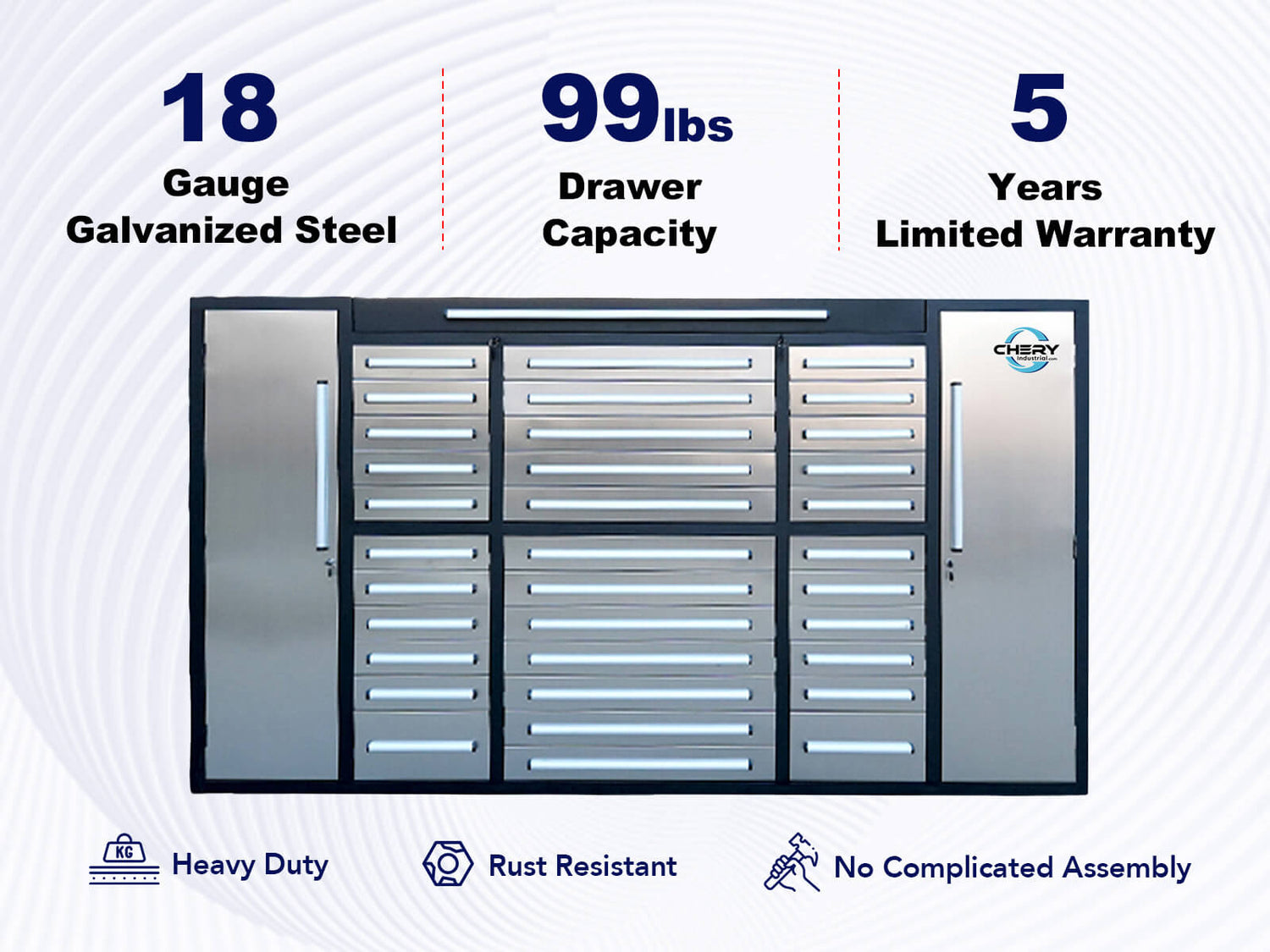 9' Garage Storage Cabinet with 34 Drawers & 3 Cabinets