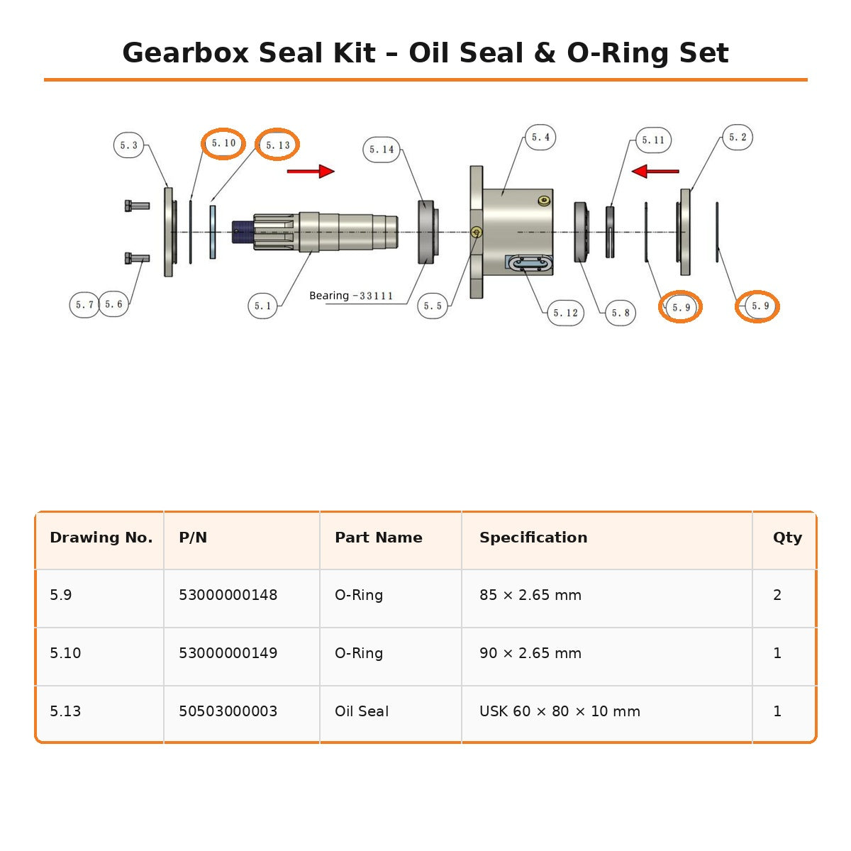 Greatbear Brush Cutter Gearbox Seal Kit | 8 & 15 Spline Replacement Seals