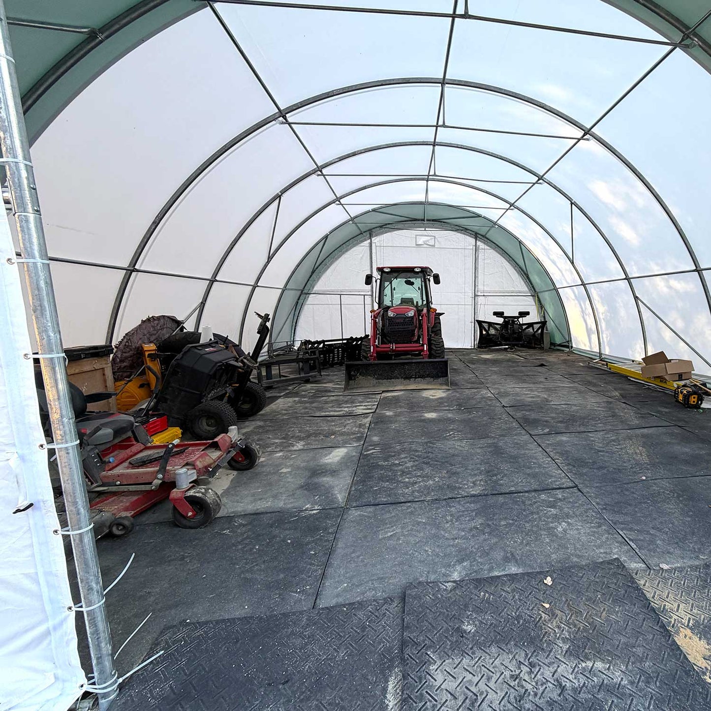 Storage shelter with tools inside