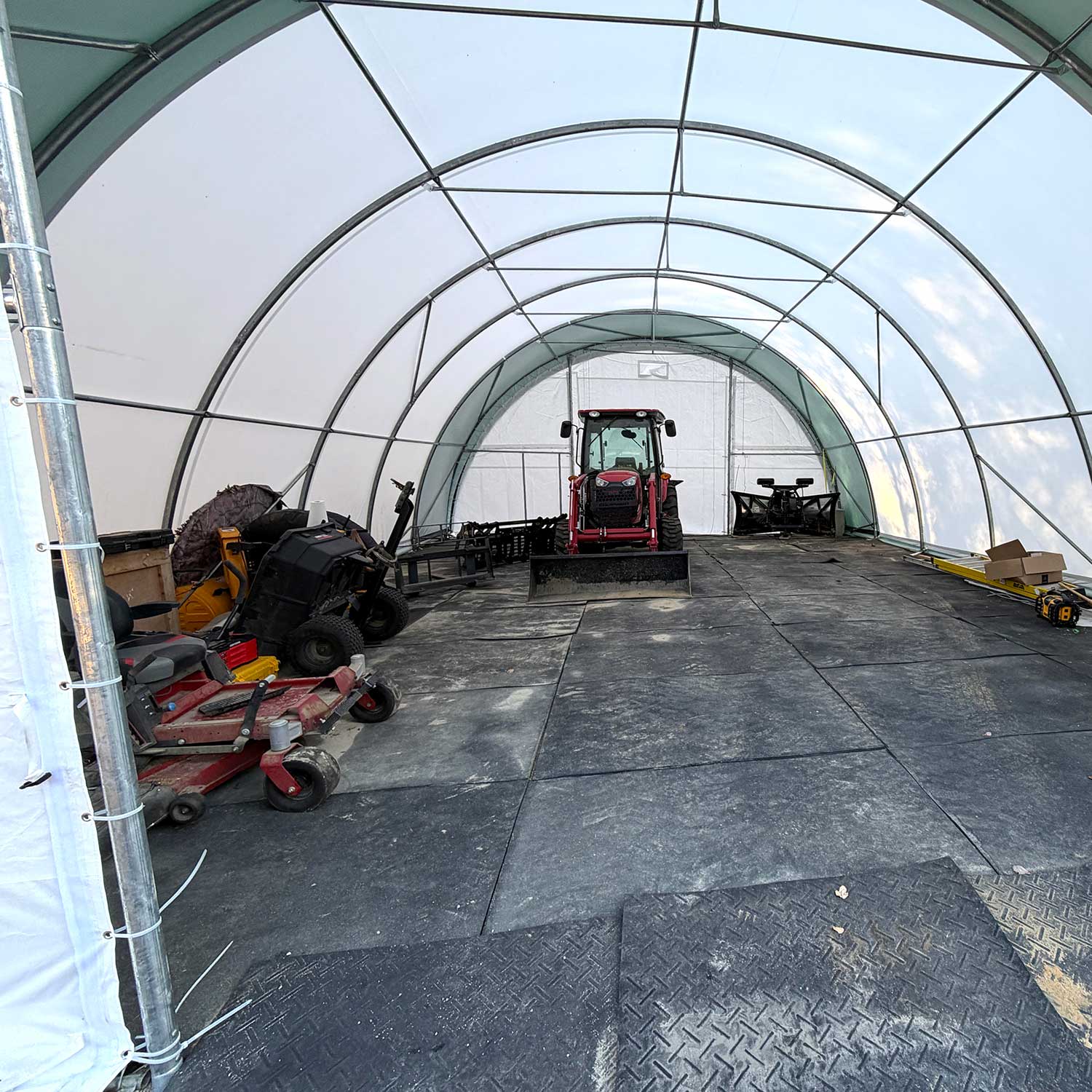 Storage shelter with tools inside