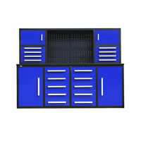 7' Garage Storage Cabinet with Workbench (18 Drawers & 4 Cabinets & Pegboard)#color_Blue