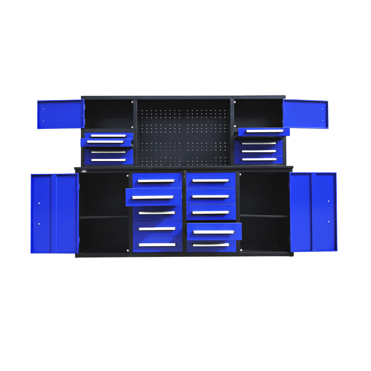 7' Garage Storage Cabinet with Workbench (18 Drawers & 4 Cabinets & Pegboard)#color_Blue