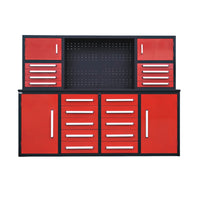 7' Garage Storage Cabinet with Workbench (18 Drawers & 4 Cabinets & Pegboard)#color_Red