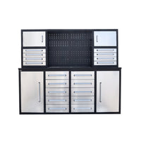 7' Garage Storage Cabinet with Workbench (18 Drawers & 4 Cabinets & Pegboard)-silver