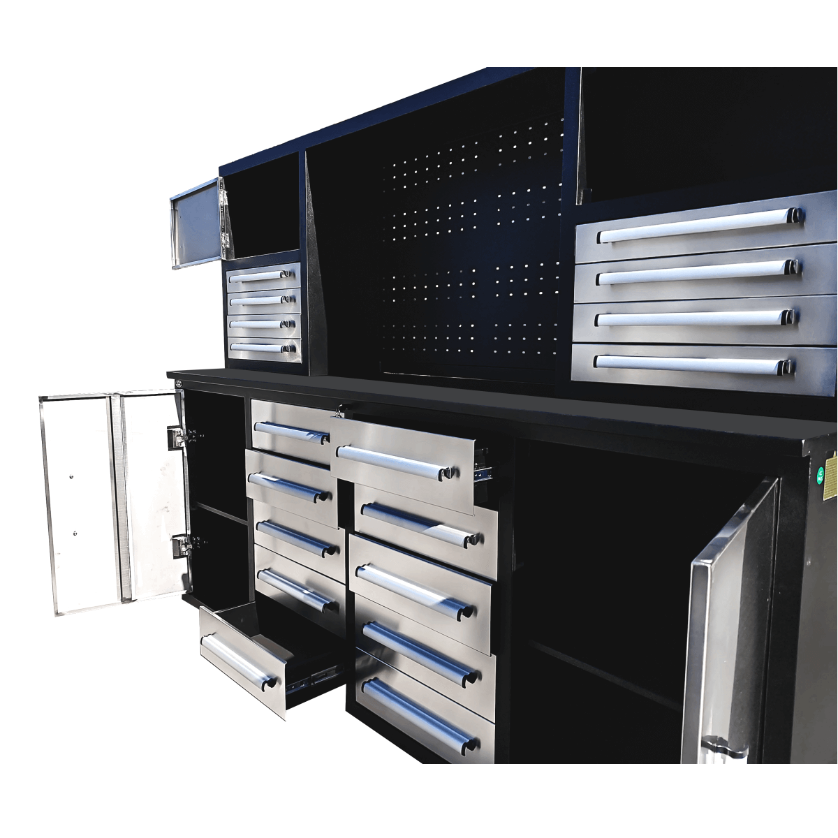 7' Garage Storage Cabinet with Workbench (18 Drawers & 4 Cabinets & Pegboard)#color_Silver