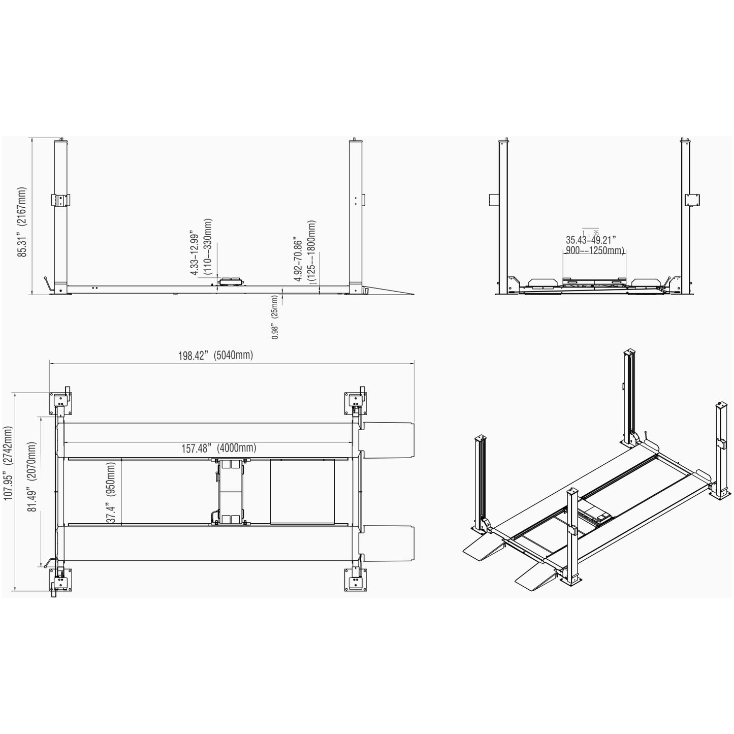 T-4H850 8,500 Lbs Heavy Duty 4-Post Car lift