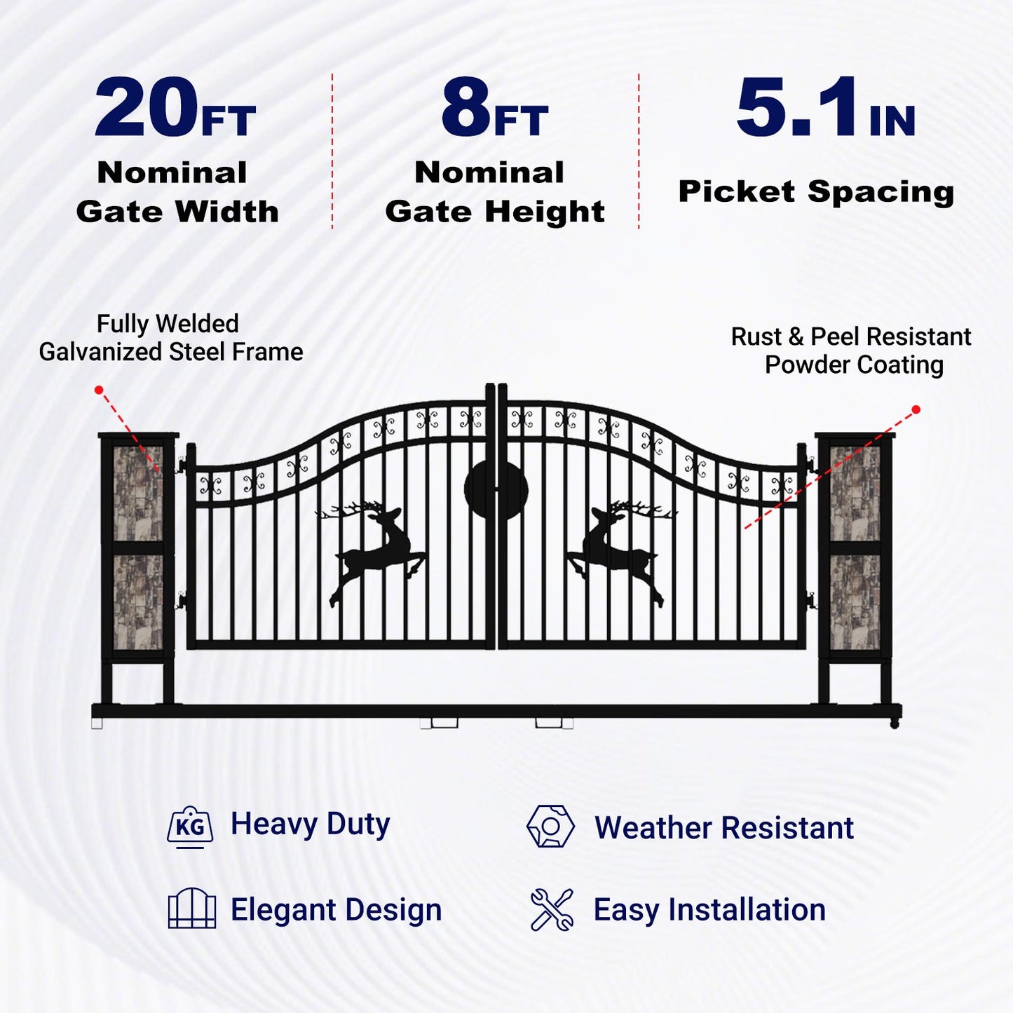 Key Features of 20ft Driveway Gate with Ornamental Posts#Style_Double Arc