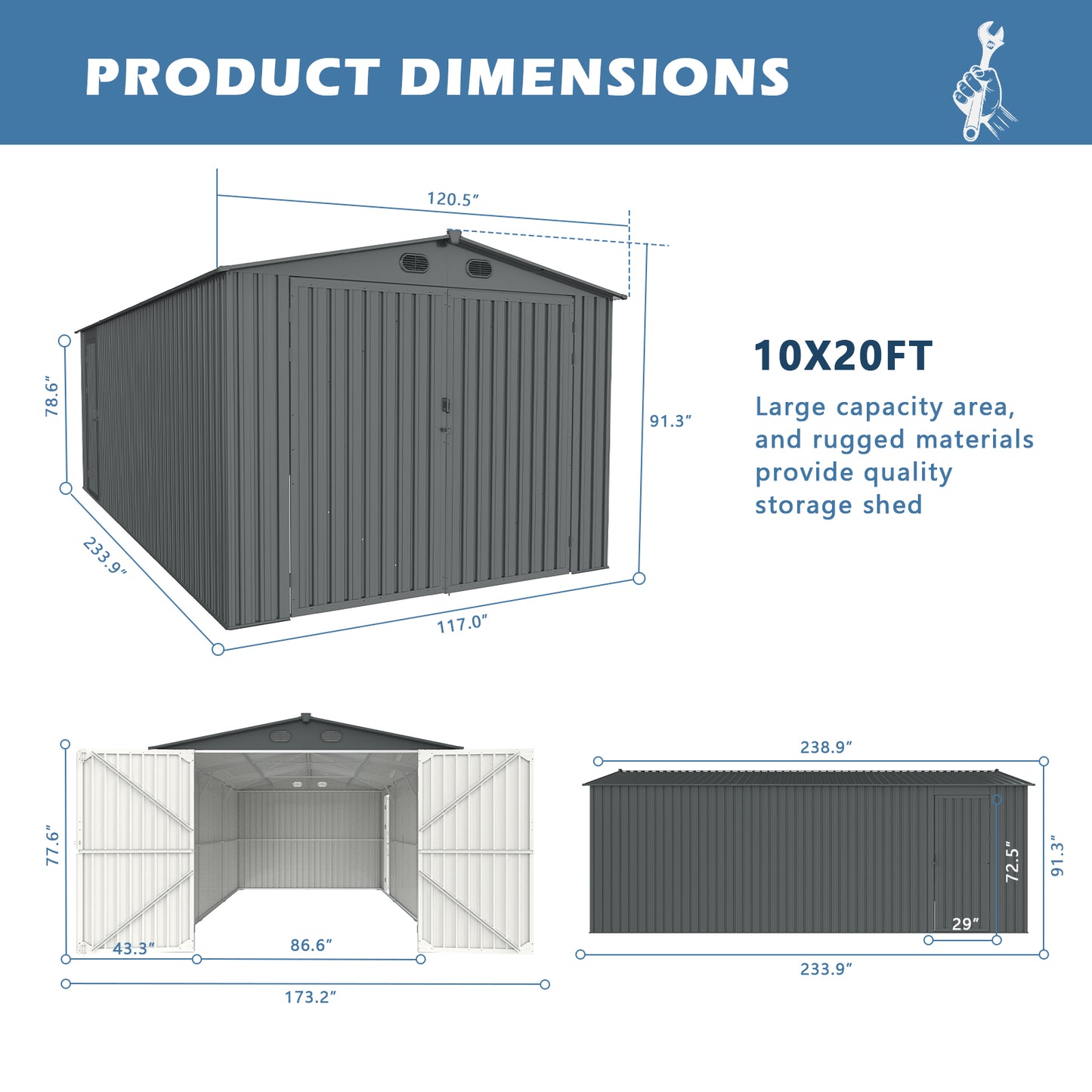 CHERY INDUSTRIAL Metal Storage Shed 10'x20'