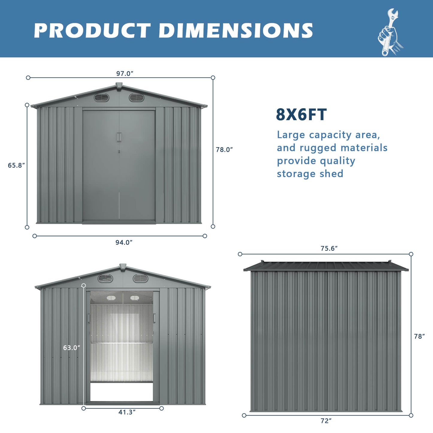 CHERY INDUSTRIAL Metal Storage Shed 8'x6'