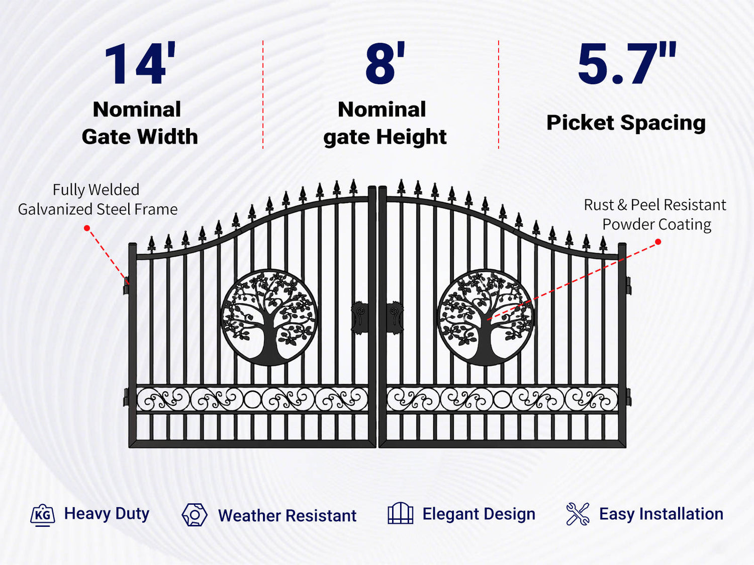 Overview of features of 14x8 ft Steel Dual Swing Driveway Gate with Wider Goalposts.jpg