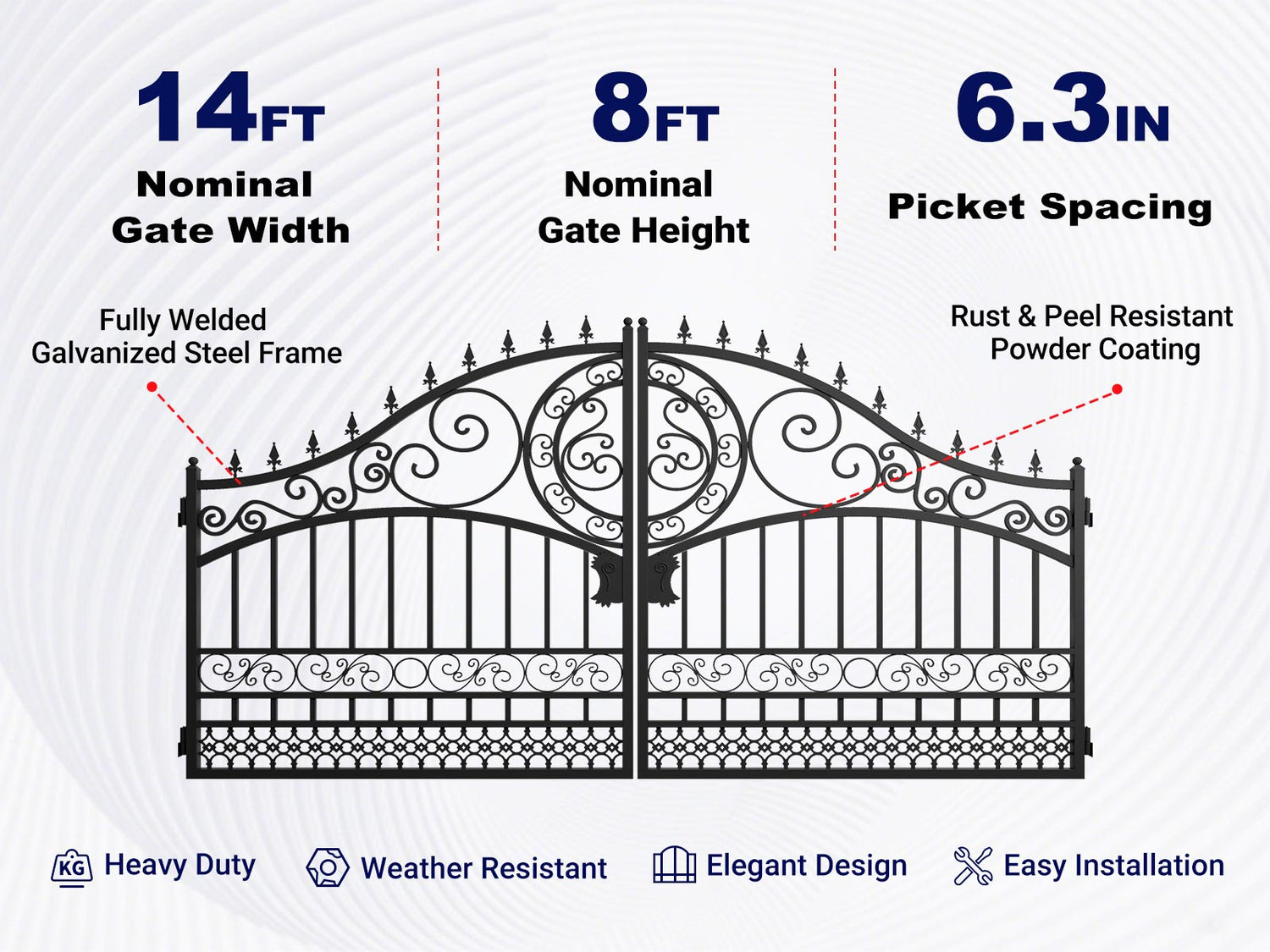 Overview of key features of Dual Swing Driveway Gate-European Style
