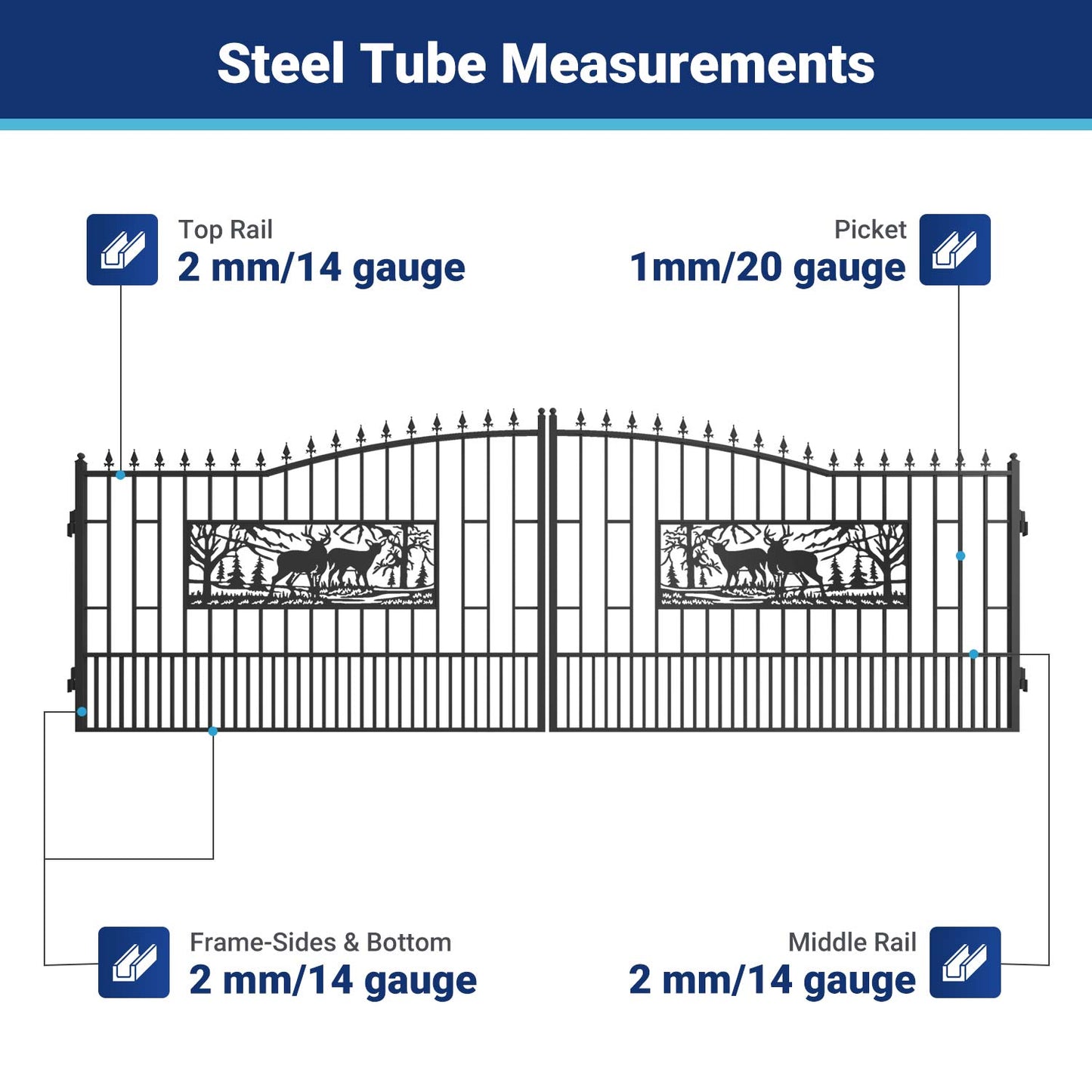 20x7 ft Steel Dual Swing Driveway Gate with Rectangular Deer Pattern