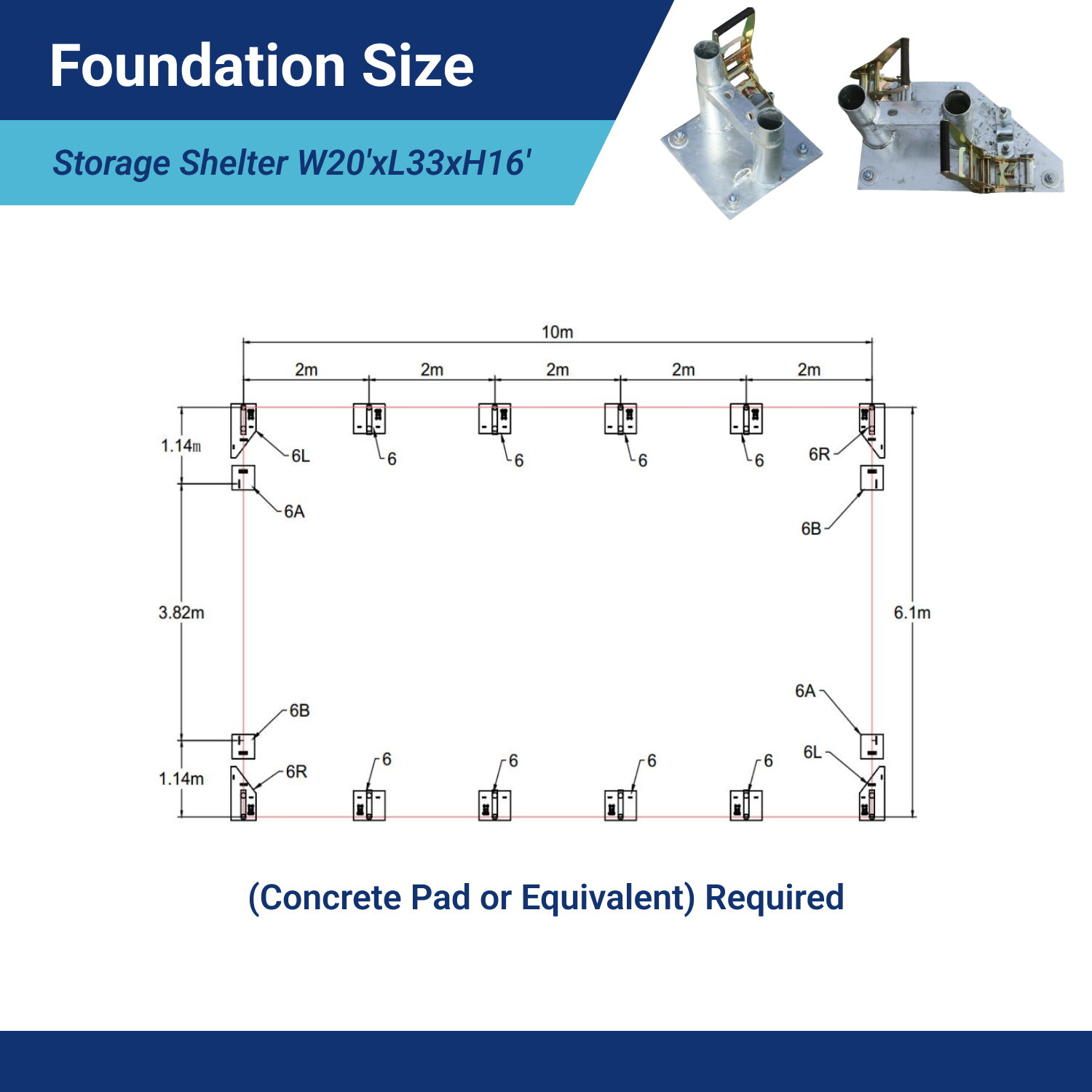 Double Truss Storage Shelter W20'xL33'xH16' foudation-size