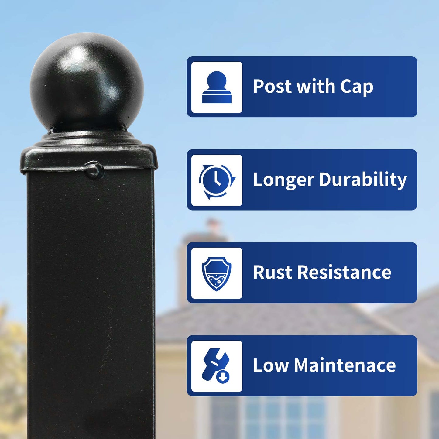 The 10x7 ft steel fence kit comes with posts