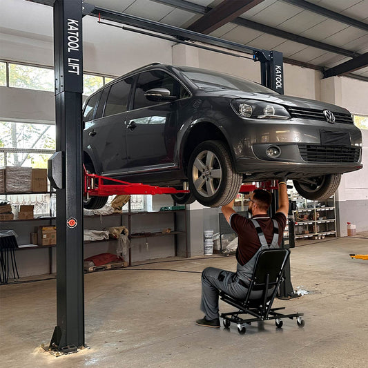 The car lift makes it easy to access undercar parts for vehicle repair and maintenance