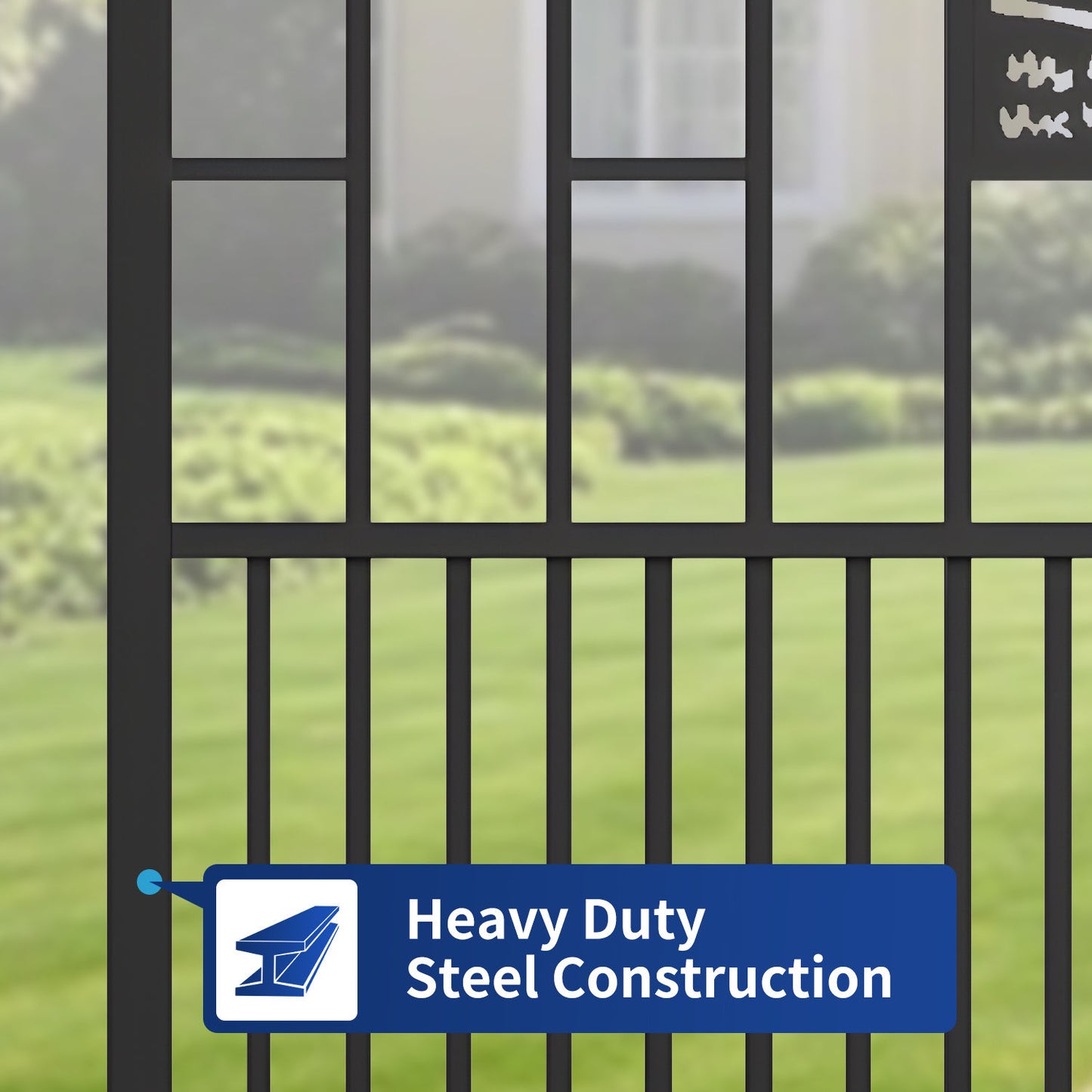 The driveway gate is constructed with heavy duty material
