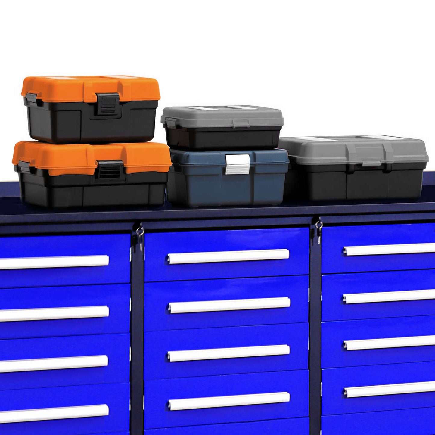 The 10' 25-drawer Garage Storage cabinet has a large loading capacity#color_blue