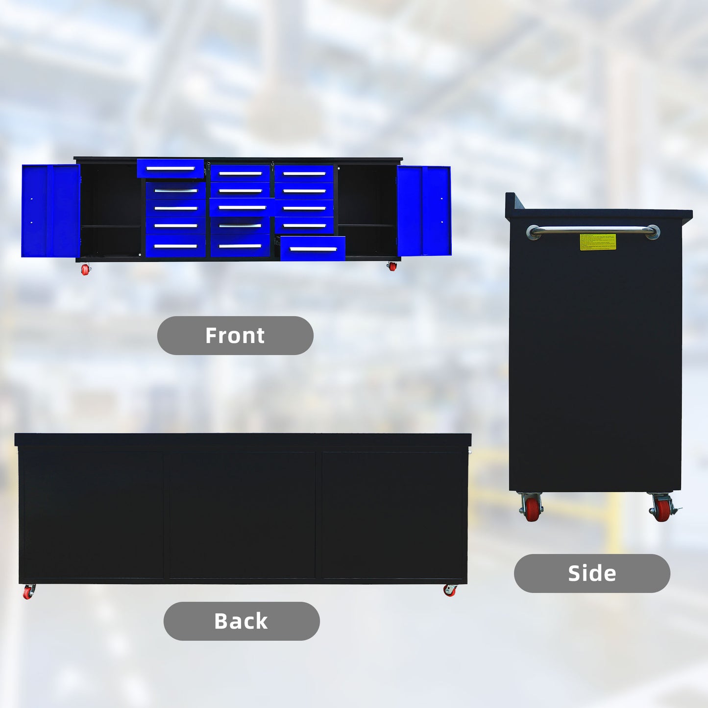10ft Storage Workbench 15 Drawers with Wheels#color_Blue