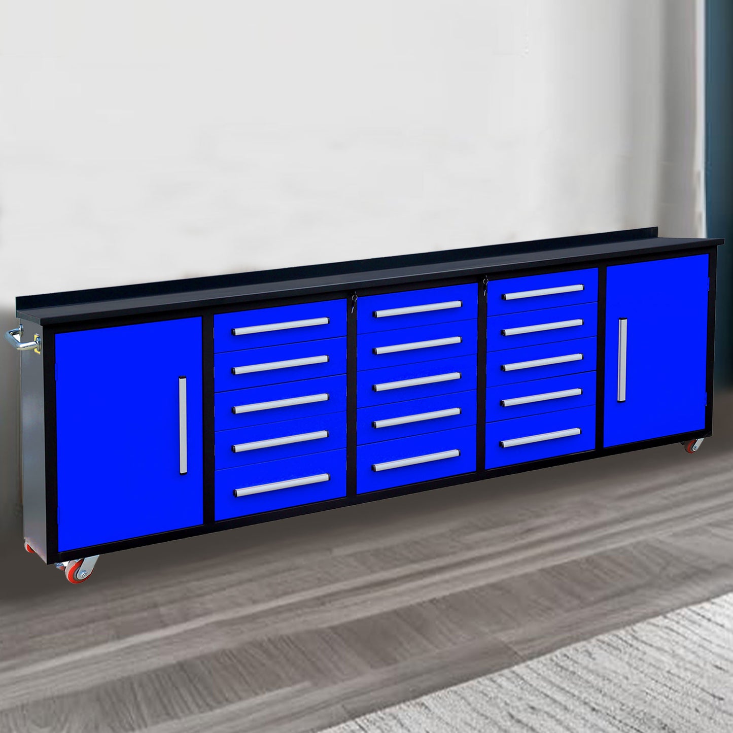 10ft Storage Workbench 15 Drawers with Wheels#color_Blue