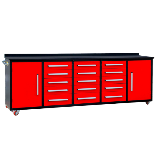 10ft Storage Workbench 15 Drawers with Wheels#color_Red