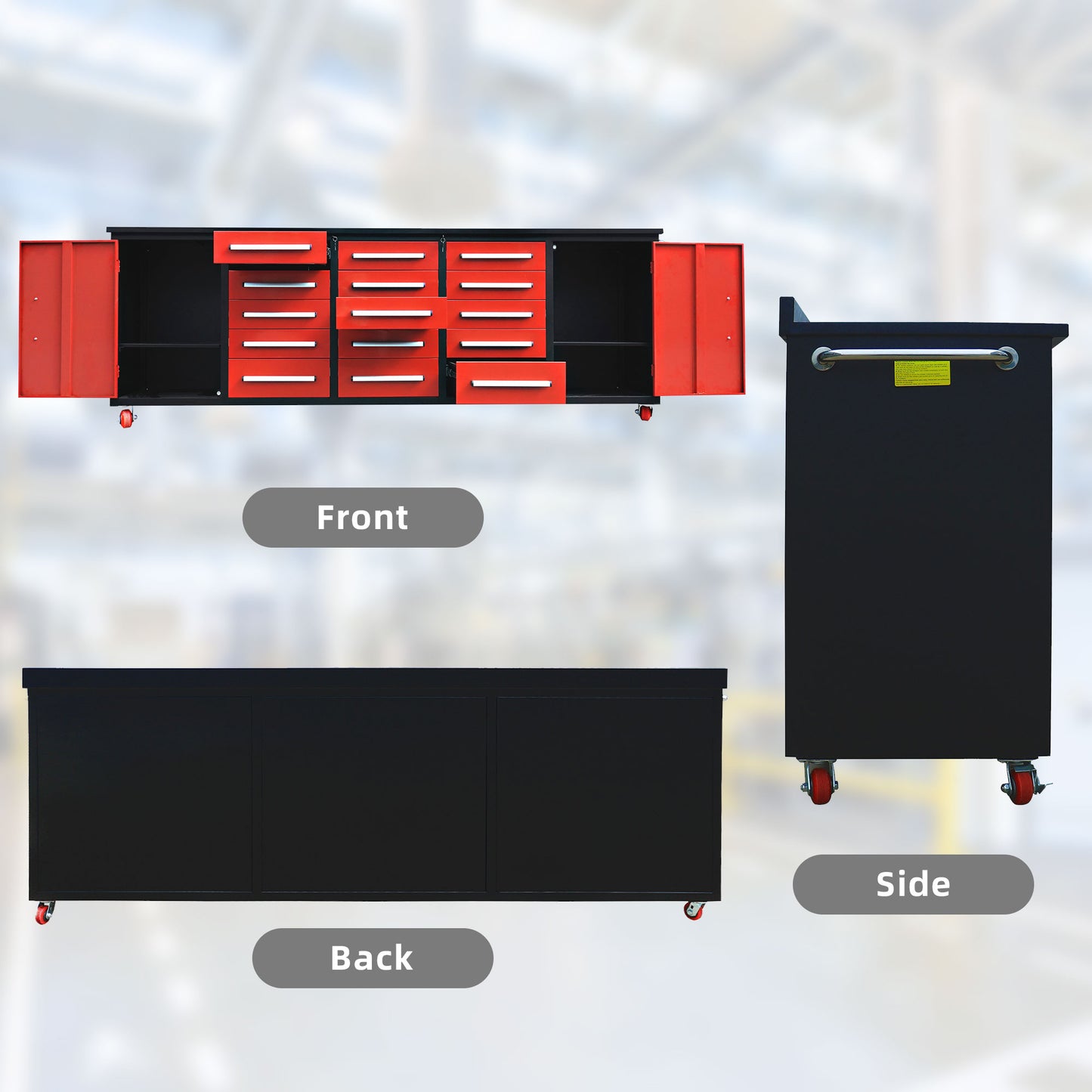 10ft Storage Workbench 15 Drawers with Wheels#color_Red