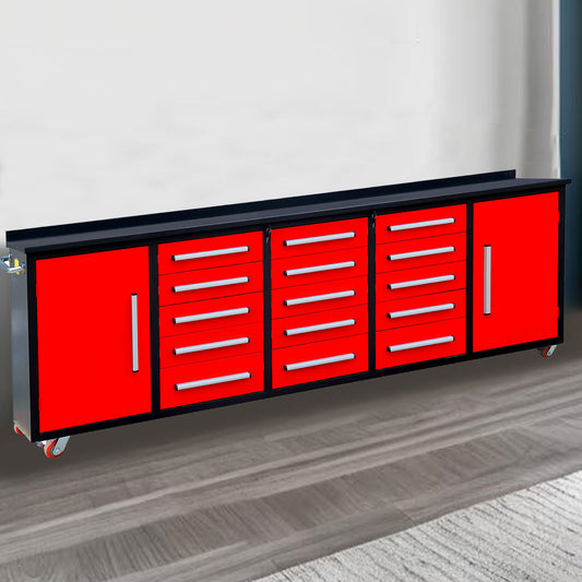 10ft Storage Workbench 15 Drawers with Wheels#color_Red