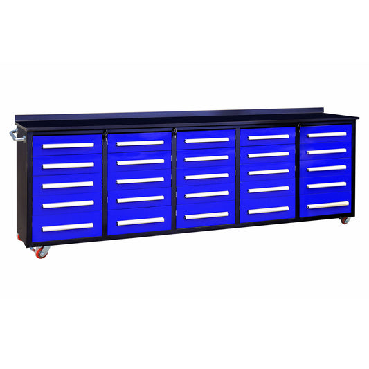 10ft Storage Workbench 25 Drawers with Wheels#color_Blue