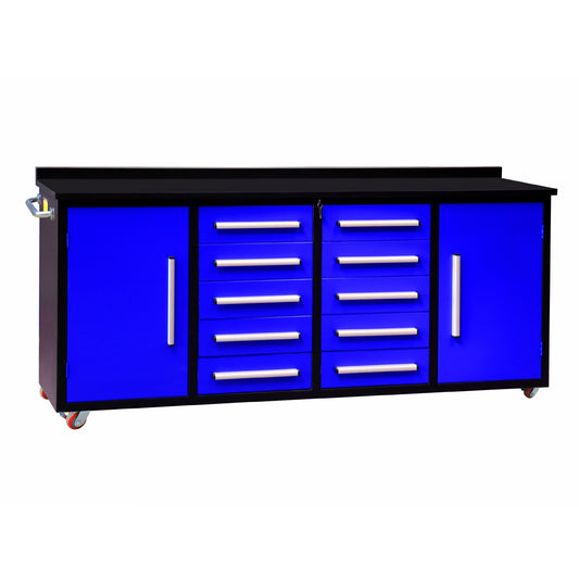 7ft Storage Workbench 10 Drawers with Wheels#color_Blue