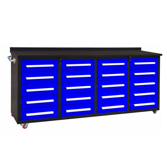 7ft Storage Workbench 20 Drawers with Wheels#color_Blue