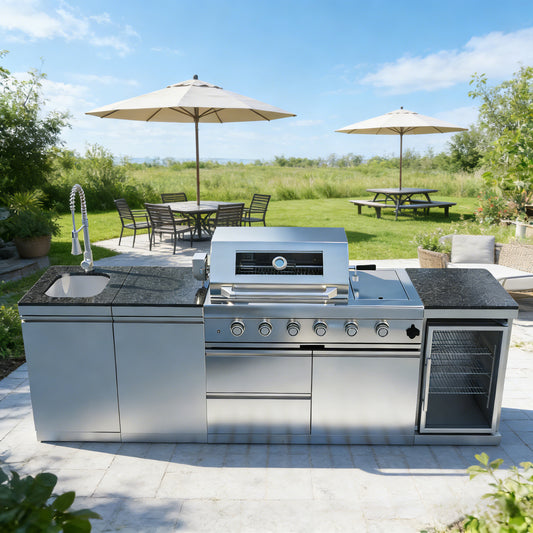 104" 4-Burner 72,000 BTU Silver Outdoor Kitchen Island Grill with Storage Cabinets & Drawers