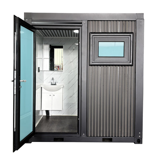 Deluxe Black Portable Toilet with Shower – Sliding Glass Door
