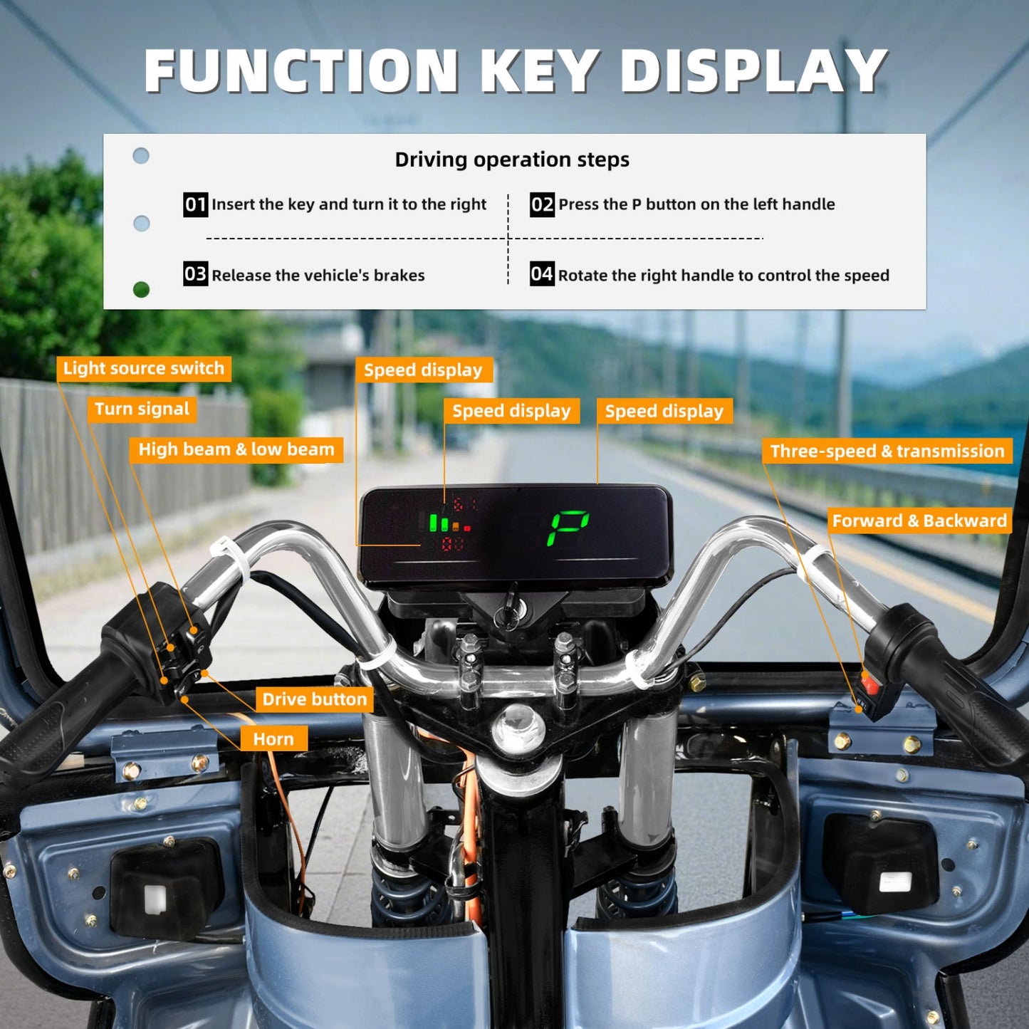 Electric Cargo Tricycle with Canopy 1760lb Load Capacity, 60V 1500W Motor