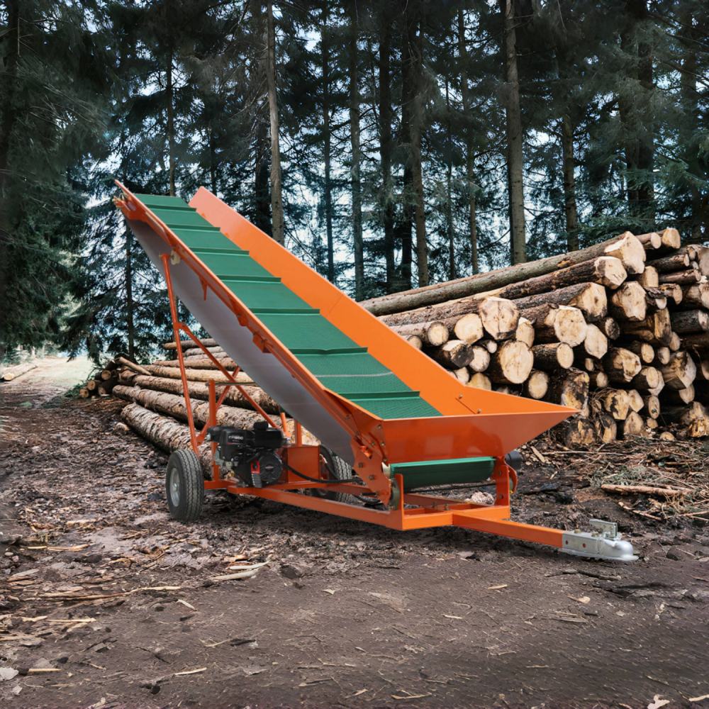 Firewood Conveyor 6.5HP Wood Conveyor with B&S Engine and 19.7" PVC Belt Scene-forest