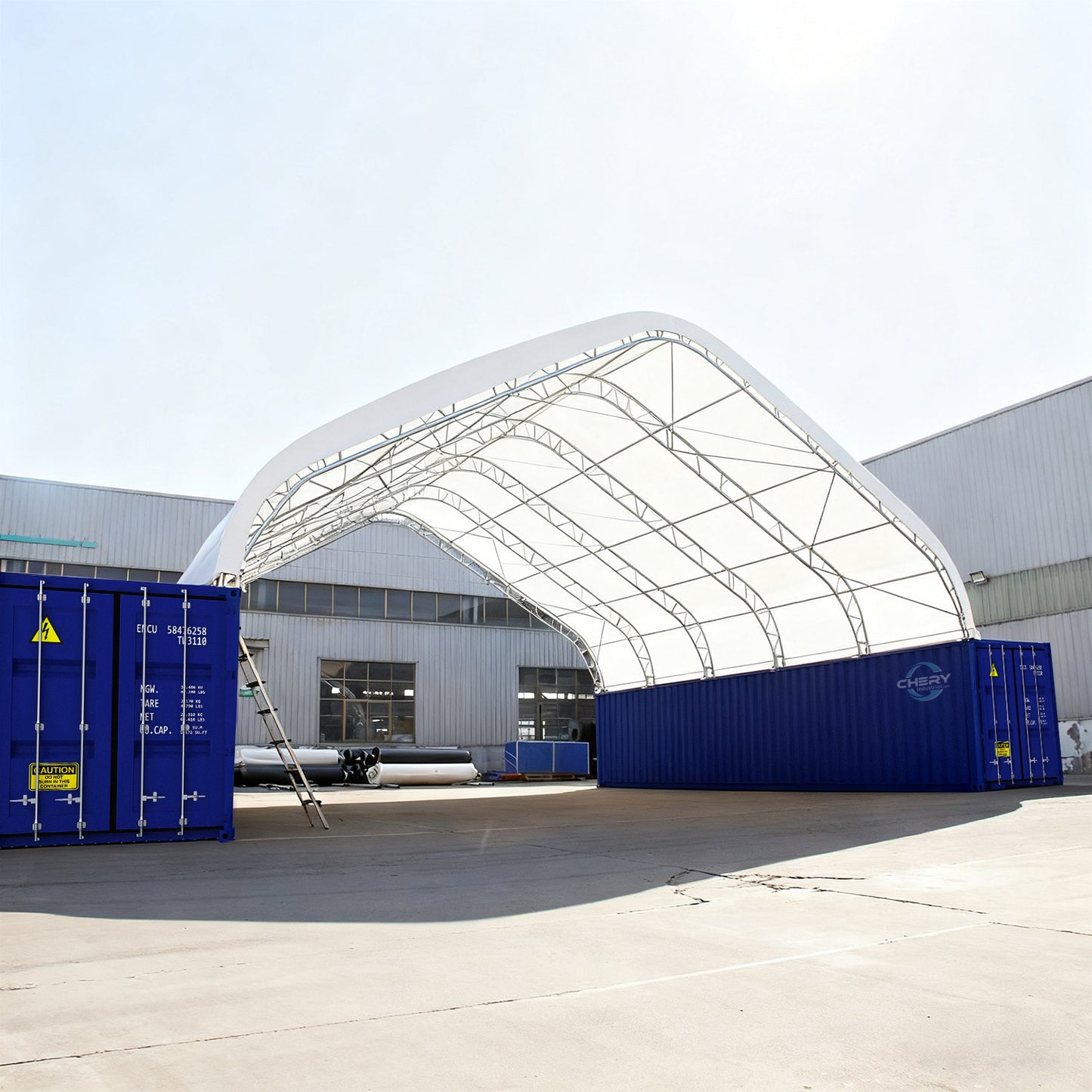 40'x40'x15' Double Truss Peak Container Canopy Shelter-Scene