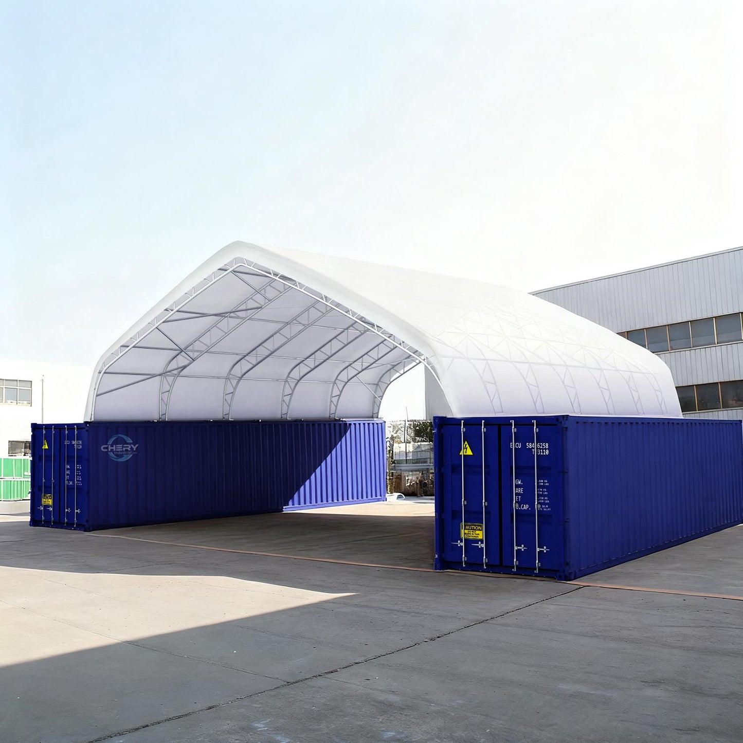 40'x40'x15' Double Truss Peak Container Canopy Shelter-Scene